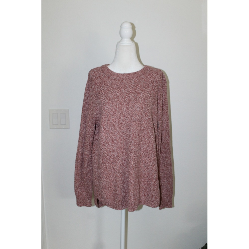Pink Clover Womens Marled Knit Crew Neck Sweater Mauve Pink Long Sleeve Basic